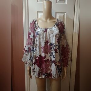 Perseption concept women's size large floral long sleeve blouse shirt top